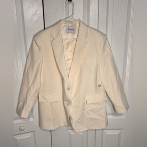 La Vie Women's Medium M Cream Collared Button Down Blazer NWOT Pockets